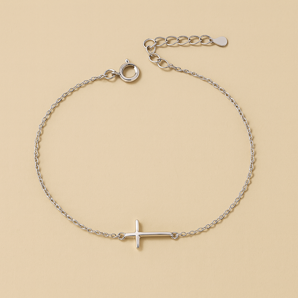 Lumina Grace Silver Cross Bracelet – Pure, Dainty & Timeless