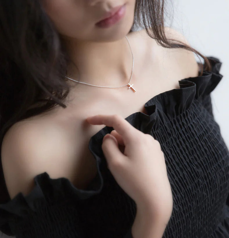 S925 Silver Cross Necklace with Unique Design