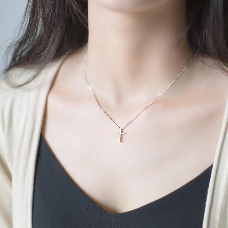 S925 Silver Cross Necklace with Unique Design